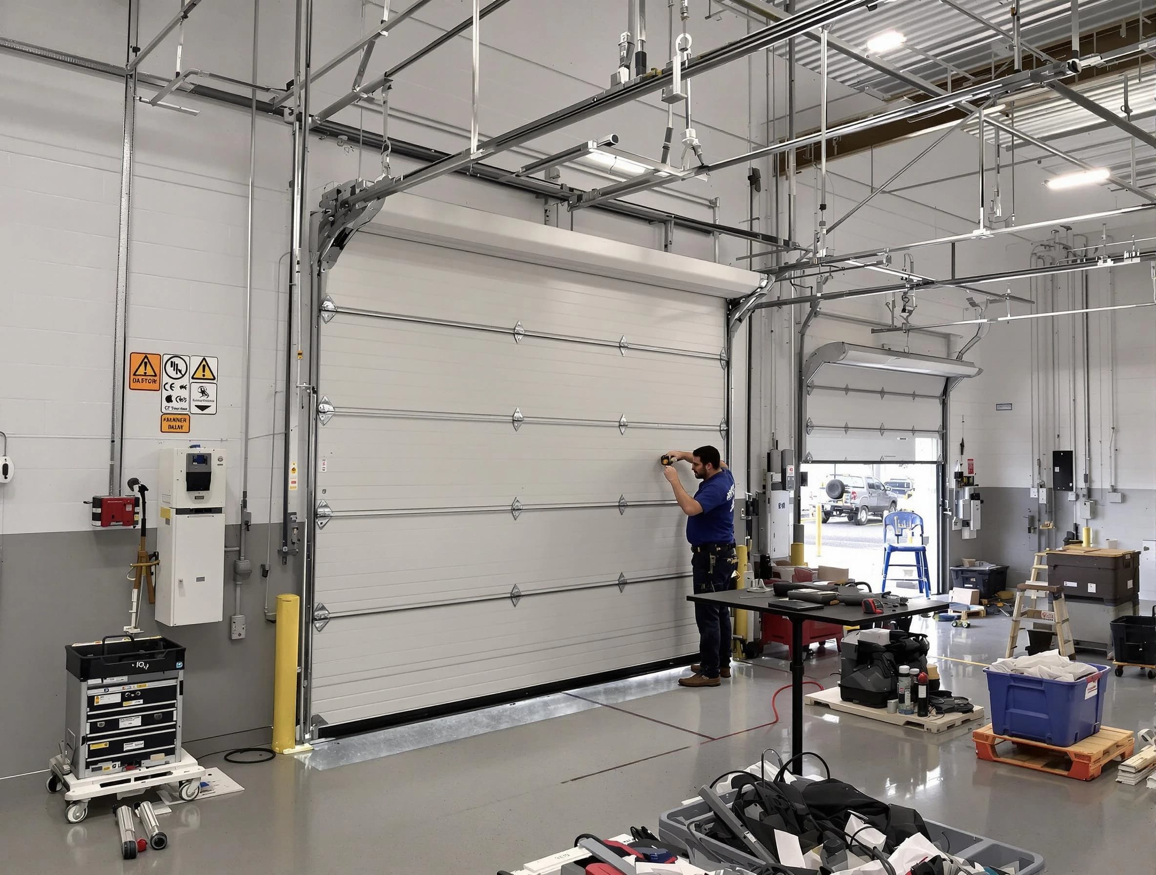 Commercial garage door repair being performed by Teaneck Garage Door Repair expert in Teaneck