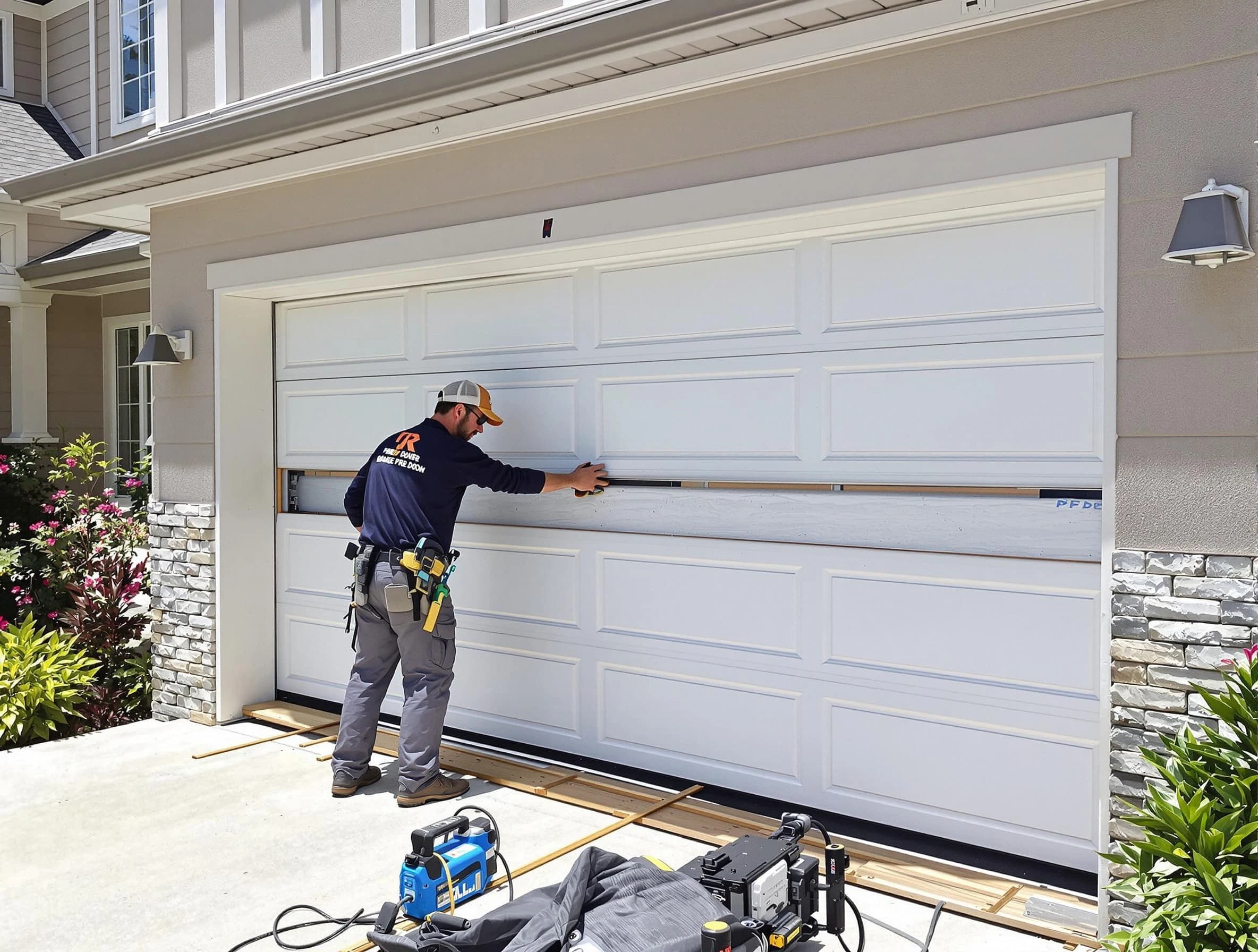 Teaneck Garage Door Repair team performing complete garage door replacement at Teaneck residence