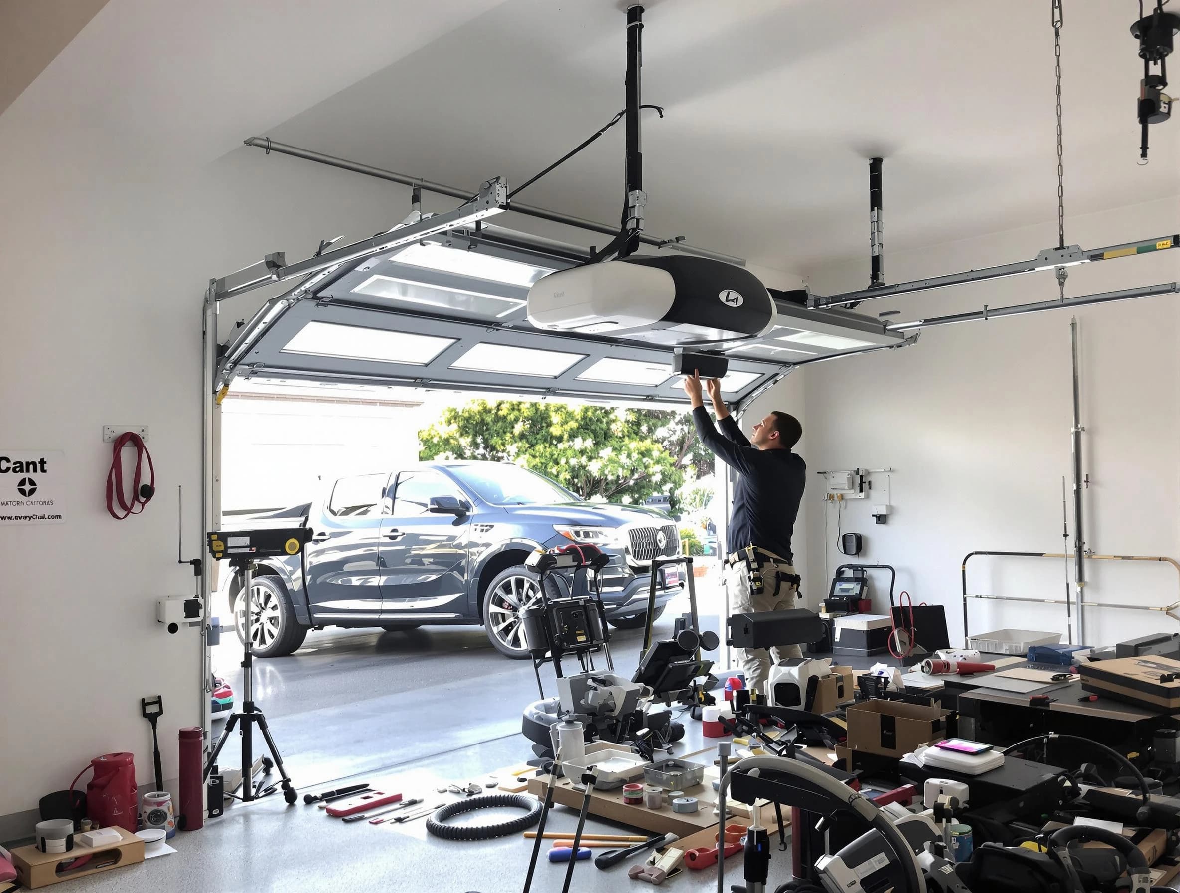 Teaneck Garage Door Repair specialist installing smart garage door opener system in Teaneck home