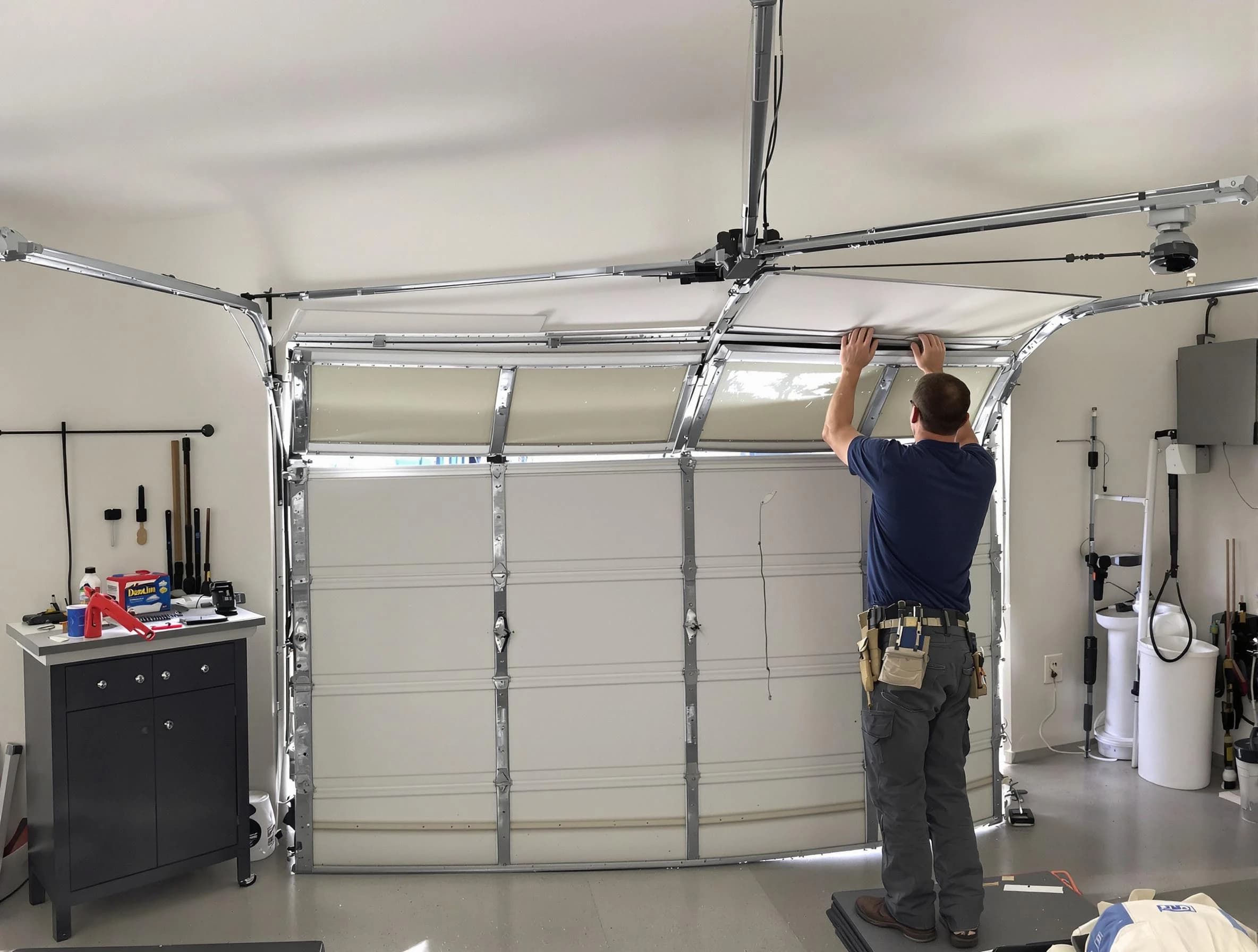 Teaneck Garage Door Repair specialist performing precise section replacement on Teaneck garage door