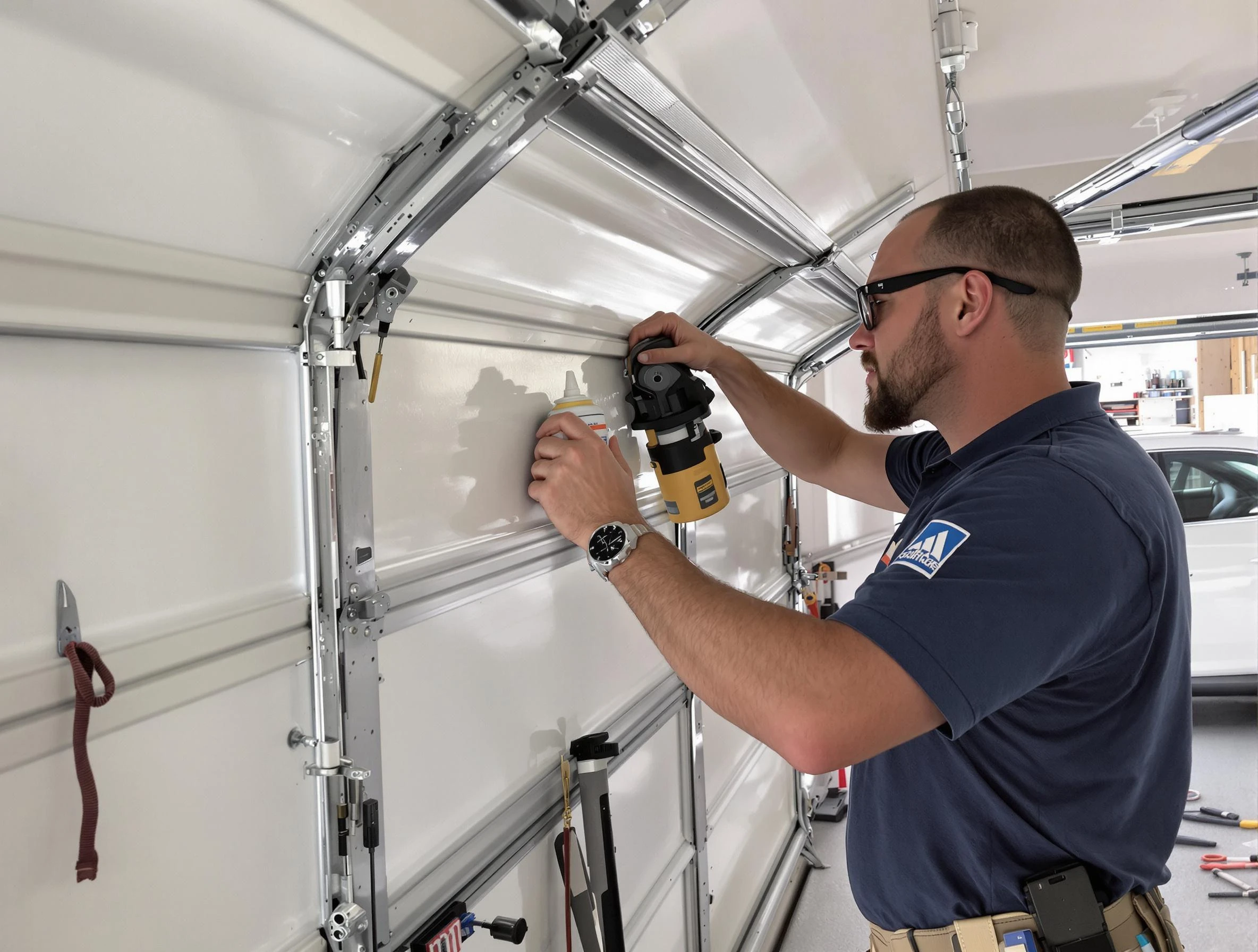 Teaneck Garage Door Repair technician performing comprehensive noise reduction service in Teaneck